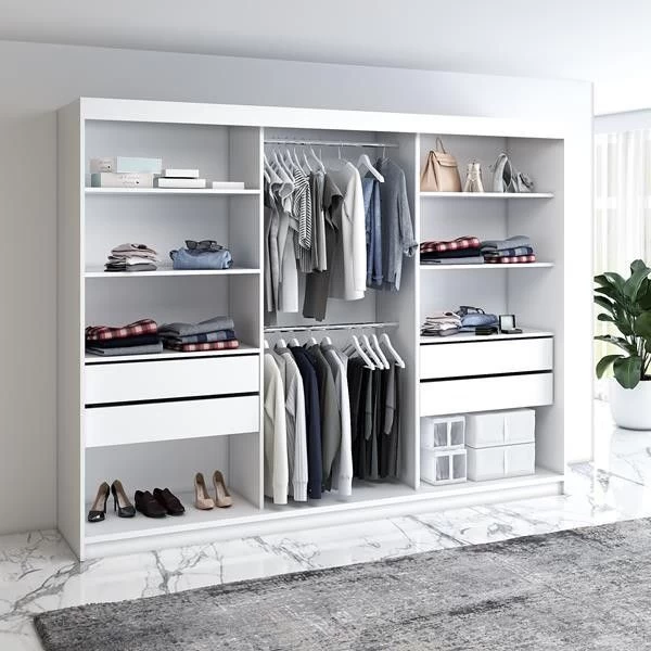 Schwebetürenschrank, 3-türig Schrank 200 Cm Mit 4 Schubladen, Und 3D-Lamellen- FARA 9 Schwebetürenschrank, 3-türig Schrank 200 Cm Mit 4 Schubladen, Und 3D-Lamellen- FARA – Bild 7