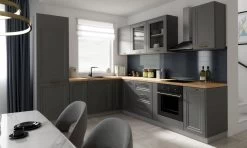 Graue Küche Eckküche "Eleganz" Moderne Optik / Individuell Stellbar / Soft Close