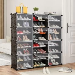 Schuhschrank DIY 12 Fächer Kunststoff Schuhablage, Schrank Regalsystem Schuhablage 120x30x120cm
