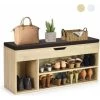 GIANTEX Schuhbank Mit Sitzkissen, Schuhtruhe Sitzbank Mit Stauraum, 3 Faecher, 2 Stufen, Schuhschrank Aufklappbar Mit Klappdeckel Für Flur Wohnzimmer Schlafzimmer 104x30x48 Cm (Natur) -Möbelhaus 63956756 1