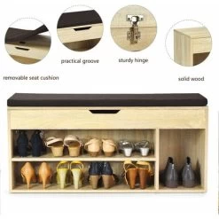 GIANTEX Schuhbank Mit Sitzkissen, Schuhtruhe Sitzbank Mit Stauraum, 3 Faecher, 2 Stufen, Schuhschrank Aufklappbar Mit Klappdeckel Für Flur Wohnzimmer Schlafzimmer 104x30x48 Cm (Natur) -Möbelhaus 63956756 4