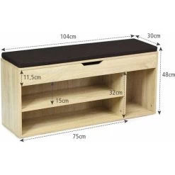 GIANTEX Schuhbank Mit Sitzkissen, Schuhtruhe Sitzbank Mit Stauraum, 3 Faecher, 2 Stufen, Schuhschrank Aufklappbar Mit Klappdeckel Für Flur Wohnzimmer Schlafzimmer 104x30x48 Cm (Natur) -Möbelhaus 63956756 5