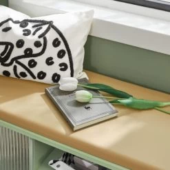 SoBuy FSR115-GR Schuhbank Mit Sitzfläche Und Schiebetüren Aus Glas Garderobenbank Sitzbank Mit Stauraum Dielenbank Schuhtruhe Sitzkommode Schuhregal Mit Sitzbank Schmal Grün BHT Ca.: 110x46x34cm -Möbelhaus 65750311 4