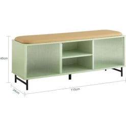 SoBuy FSR115-GR Schuhbank Mit Sitzfläche Und Schiebetüren Aus Glas Garderobenbank Sitzbank Mit Stauraum Dielenbank Schuhtruhe Sitzkommode Schuhregal Mit Sitzbank Schmal Grün BHT Ca.: 110x46x34cm -Möbelhaus 65750311 5