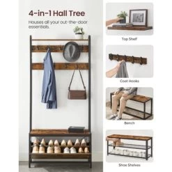 VASAGLE Garderobenständer Mit Schuhschrank, Garderobe Mit Sitzbank, Kleiderständer, Schuhkipper, 9 Haken, Obere Ablage, Für Flur, Schlafzimmer, Industrie-Design, Vintagebraun-schwarz Von SONGMICS HSR4 -Möbelhaus 65913711 3