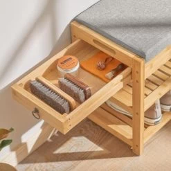 SoBuy FSR49-N Schuhbank Mit Sitzkissen Und Schublade Sitzbank Garderobenbank Schuhregal Bambus BHT Ca.: 55x46x30cm 10 SoBuy FSR49-N Schuhbank Mit Sitzkissen Und Schublade Sitzbank Garderobenbank Schuhregal Bambus BHT Ca.: 55x46x30cm -Möbelhaus 6920226 4