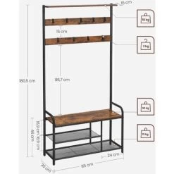 VASAGLE Garderobenständer, Kleiderständer, Garderobe Mit 9 Abnehmbaren Haken, Schuhregal, Für Kleine Wohnungen, Flur, Industrie-Design, Vintagebraun-schwarz, Von SONGMICS HSR409B01 -Möbelhaus 73104326 5