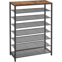 Songmics VASAGLE Schuhregal, Schuhablage, Schuhständer, 8 Ebenen, 7 Gitterablagen, Für 32-40 Paar Schuhe, Aufbewahrungsregal, Flur, Schlafzimmer, Wohnzimmer, 100 X 30 X 152 Cm, Vintagebraun-schwarz Von SONGMIC