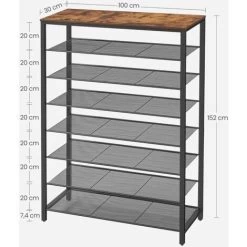 Songmics VASAGLE Schuhregal, Schuhablage, Schuhständer, 8 Ebenen, 7 Gitterablagen, Für 32-40 Paar Schuhe, Aufbewahrungsregal, Flur, Schlafzimmer, Wohnzimmer, 100 X 30 X 152 Cm, Vintagebraun-schwarz Von SONGMIC -Möbelhaus 73395014 5