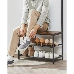 VASAGLE Kleiderständer, Garderobe, Garderobenständer, Kleiderstange Mit 9 Abnehmbaren Haken, Sitzbank, Industrie-Design, Für Flur, Schlafzimmer, Vintagebraun-schwarz Von SONGMICS HSR411B01 -Möbelhaus 73395034 3