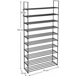 Songmics Schuhregal Mit 10 Ebenen, Schuhaufbewahrung Aus Metall, Für Bis Zu 50 Paar Schuhe, Schuhorganizer Für Wohnzimmer, Flur Und Ankleidezimmer, 92 X 30 X 194 Cm, Schwarz LSA10BK -Möbelhaus 73395037 5