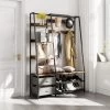 COSTWAY Garderobenständer Mit Sitzbank, Garderobe Mit 6 Ebenen, 9 Doppelhaken, 2 Stoffkommoden Und Schuhregal, Flurgarderobe Für Flur, Schlafzimmer, Industrie-Design, 122 X 40 X 180 Cm -Möbelhaus 76900380 1