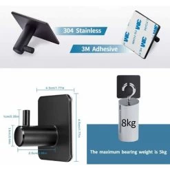 D.Stil 4 Stück Schwarze Klebehaken, 8kg Max. Badezimmer Wandhaken, Edelstahl, Selbstklebende Haken, Keine Spuren, Handtuchhalter Mit Klebstoff Für Familie Und Büro (4 Stück, Schwarz) -Möbelhaus 78317860 3