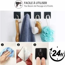 D.Stil 4 Stück Schwarze Klebehaken, 8kg Max. Badezimmer Wandhaken, Edelstahl, Selbstklebende Haken, Keine Spuren, Handtuchhalter Mit Klebstoff Für Familie Und Büro (4 Stück, Schwarz) -Möbelhaus 78317860 5