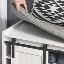 SoBuy FSR133-W Schuhbank Mit Sitzfläche Sitzbank Mit Stauraum Dielenbank Mit Schiebetüren Schuhtruhe Sitzkommode Schuhregal Schmal BHT Ca.: 120x45x35cm -Möbelhaus 78911502 3