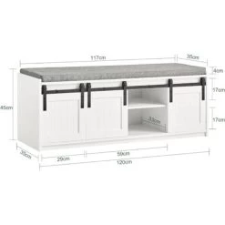 SoBuy FSR133-W Schuhbank Mit Sitzfläche Sitzbank Mit Stauraum Dielenbank Mit Schiebetüren Schuhtruhe Sitzkommode Schuhregal Schmal BHT Ca.: 120x45x35cm -Möbelhaus 78911502 5