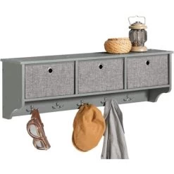 SoBuy FRG282-HG Wandgarderobe Flurgarderobe Kleiderhaken Hängeregal Mit 3 Körben Und 5 Haken Garderobe Hellgrau BHT Ca.: 100x31x20cm