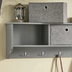 SoBuy FRG282-HG Wandgarderobe Flurgarderobe Kleiderhaken Hängeregal Mit 3 Körben Und 5 Haken Garderobe Hellgrau BHT Ca.: 100x31x20cm -Möbelhaus 78911505 4