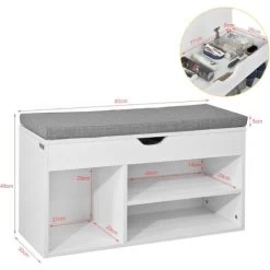 SoBuy FSR45-HG Schuhbank Mit Sitzkissen Sitzbank Garderobenbank Schuhschrank Schuhregal 3 Fächer Weiß BHT Ca: 80x46x30cm -Möbelhaus 7971273 5