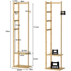 Unho Garderobenständer Bambus, Freistehender Kleiderständer, Garderobe Mit Kleiderstange, 2 Ablagen,3 Haken Für Kleidung, Hüte, Taschen, Flur, Eingangsbereich, Einfache Montage -Möbelhaus 80866875 5