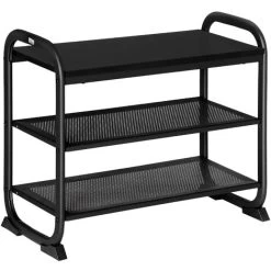 HOMCOM Schuhbank Mit 3 Regalen Metall Schwarz