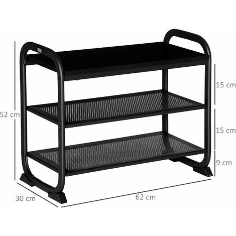 HOMCOM Schuhbank Mit 3 Regalen Metall Schwarz 4 HOMCOM Schuhbank Mit 3 Regalen Metall Schwarz – Bild 2