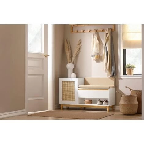 SoBuy FSR128-W Schuhbank Mit Gitteroptik Sitzbank Mit Stauraum Dielenbank Schuhtruhe Sitzkommode Für Kinder Schuhregal Schmal Weiß-Natur BHT Ca.: 100x60x35cm 4 SoBuy FSR128-W Schuhbank Mit Gitteroptik Sitzbank Mit Stauraum Dielenbank Schuhtruhe Sitzkommode Für Kinder Schuhregal Schmal Weiß-Natur BHT Ca.: 100x60x35cm – Bild 2