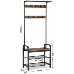 VASAGLE Kleiderständer Garderobenständer Rustikal Mit 9 Abnehmbaren Haken Schuhregal Mit Sitzfläche 3 Ablagen Holz Metall 72 X 183 X 33.7cm Vintage Von SONGMICS HSR40B -Möbelhaus 8647714 5