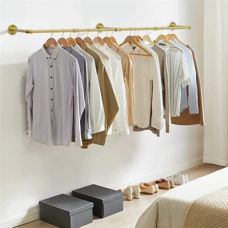 Schwerlast Garderobenstange Kleiderstangen Industrie Garderobenständer Wandmontage 90/135/180cm Verstellbar Mit 3 Haken, Gold 3 Schwerlast Garderobenstange Kleiderstangen Industrie Garderobenständer Wandmontage 90/135/180cm Verstellbar Mit 3 Haken, Gold