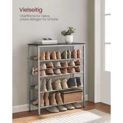 VASAGLE Schuhregal, 5-stöckiger Schuhschrank Offen, Schuhablage, 28 X 75 X 93 Cm, Große Oberfläche Für Taschen, Für Eingangsbereich, Flur, Schwarz-silbern Von SONGMICS SBL038E22