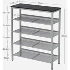 VASAGLE Schuhregal, 5-stöckiger Schuhschrank Offen, Schuhablage, 28 X 75 X 93 Cm, Große Oberfläche Für Taschen, Für Eingangsbereich, Flur, Schwarz-silbern Von SONGMICS SBL038E22 -Möbelhaus 88651941 3