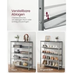 VASAGLE Schuhregal, 5-stöckiger Schuhschrank Offen, Schuhablage, 28 X 75 X 93 Cm, Große Oberfläche Für Taschen, Für Eingangsbereich, Flur, Schwarz-silbern Von SONGMICS SBL038E22 -Möbelhaus 88651941 4