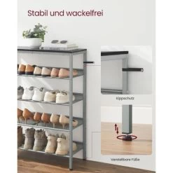 VASAGLE Schuhregal, 5-stöckiger Schuhschrank Offen, Schuhablage, 28 X 75 X 93 Cm, Große Oberfläche Für Taschen, Für Eingangsbereich, Flur, Schwarz-silbern Von SONGMICS SBL038E22 -Möbelhaus 88651941 5