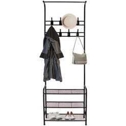 BIGZZIA Garderobenständer, 3 In 1 Garderobenständer Stabil Kleiderstange Mit 3 Schichten Schuhregal Und Abnehmbaren Haken Kleiderständer Freistehender Für Schlafzimmer Schwarz -Möbelhaus 89050115 5