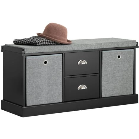 SoBuy FSR66-SCH Sitzkommode Sitzbank Mit Stauraum Schuhbank Mit Sitzfläche Mit 2 Grauen Körben Und 2 Schubladen Schwarz BHT Ca.: 100x50x35cm 3 SoBuy FSR66-SCH Sitzkommode Sitzbank Mit Stauraum Schuhbank Mit Sitzfläche Mit 2 Grauen Körben Und 2 Schubladen Schwarz BHT Ca.: 100x50x35cm