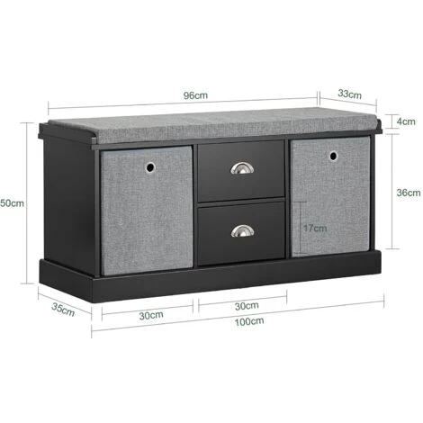 SoBuy FSR66-SCH Sitzkommode Sitzbank Mit Stauraum Schuhbank Mit Sitzfläche Mit 2 Grauen Körben Und 2 Schubladen Schwarz BHT Ca.: 100x50x35cm 4 SoBuy FSR66-SCH Sitzkommode Sitzbank Mit Stauraum Schuhbank Mit Sitzfläche Mit 2 Grauen Körben Und 2 Schubladen Schwarz BHT Ca.: 100x50x35cm – Bild 2