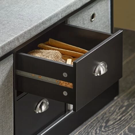 SoBuy FSR66-SCH Sitzkommode Sitzbank Mit Stauraum Schuhbank Mit Sitzfläche Mit 2 Grauen Körben Und 2 Schubladen Schwarz BHT Ca.: 100x50x35cm 7 SoBuy FSR66-SCH Sitzkommode Sitzbank Mit Stauraum Schuhbank Mit Sitzfläche Mit 2 Grauen Körben Und 2 Schubladen Schwarz BHT Ca.: 100x50x35cm – Bild 5