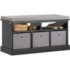SoBuy FSR67-SCH Schuhtruhe Sitzkommode Schuhschrank Mit 3 Grauen Körben Und Ablage Sitzbank Mit Sitzkissen Spielzeugkiste Schwarz BHT Ca.: 95x49x35cm -Möbelhaus 90446702 1