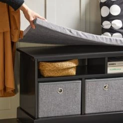 SoBuy FSR67-SCH Schuhtruhe Sitzkommode Schuhschrank Mit 3 Grauen Körben Und Ablage Sitzbank Mit Sitzkissen Spielzeugkiste Schwarz BHT Ca.: 95x49x35cm -Möbelhaus 90446702 5