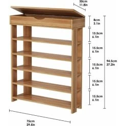 Soges 5 -Layer -Schuhregal Mit Einer Schubladenlagerschicht, Die Sehr Für Eintritt, Wohnzimmer, Korridor, 75x 30 X 94 Cm Geeignet Ist, Teak -Möbelhaus 91120037 5