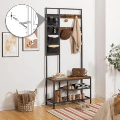 Garderobenständer, Garderobe, Kleiderständer Mit 6 Staschen Und 9 Haken, Schuhregal Mit Sitzfläche, Sitzbank, Viel Stauraum, Für Flur, Wohnzimmer, HOOBRO EBF24MT01 -Möbelhaus 92183188 3