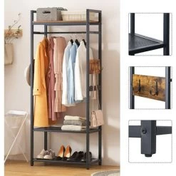 SogesHome Kleiderständer Kleiderregal Garderobenständer Aus Stahlgestell Und Holz Mit Kleiderstange 3 Ablagen 4 Haken Für Aufbewahrung, 70 X 40 X 175 Cm 10 SogesHome Kleiderständer Kleiderregal Garderobenständer Aus Stahlgestell Und Holz Mit Kleiderstange 3 Ablagen 4 Haken Für Aufbewahrung, 70 X 40 X 175 Cm -Möbelhaus 92848833 4