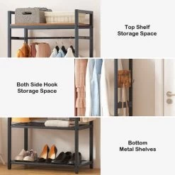 SogesHome Kleiderständer Kleiderregal Garderobenständer Aus Stahlgestell Und Holz Mit Kleiderstange 3 Ablagen 4 Haken Für Aufbewahrung, 70 X 40 X 175 Cm 11 SogesHome Kleiderständer Kleiderregal Garderobenständer Aus Stahlgestell Und Holz Mit Kleiderstange 3 Ablagen 4 Haken Für Aufbewahrung, 70 X 40 X 175 Cm -Möbelhaus 92848833 5