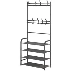 Metallgarderobe Mit 4 Schuhregalen, Kleiderständer, Eingangsbereich, Garderobe, 8 Haken, 60 X 26 X 155 Cm, Schwarz -Möbelhaus 93927521 3