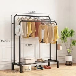 Kleiderständer Kleiderständer Kleiderschrank Mit Oberstange Mit Schuhablage 4 Haken Schwarz 13036154,5cm -Möbelhaus 93927540 2