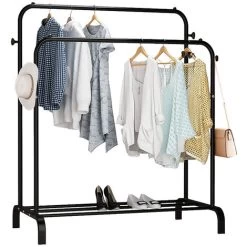 Kleiderständer Kleiderständer Kleiderschrank Mit Oberstange Mit Schuhablage 4 Haken Schwarz 13036154,5cm -Möbelhaus 93927540 3