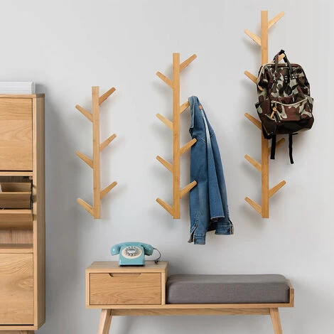 3pcs Wandgarderobe Mit 8 Haken, Platzsparend, Dekorativ Bambus Natur 6 3pcs Wandgarderobe Mit 8 Haken, Platzsparend, Dekorativ Bambus Natur – Bild 4