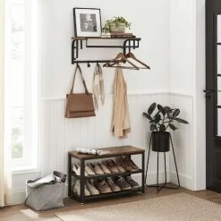 VASAGLE Wandgarderobe Mit Ablage, Wandregal, Mit 5 Abnehmbaren Haken, LCR12BX Von SONGMICS -Möbelhaus 9487727 3