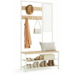 Kleiderständer, Garderobe, Garderobenständer Mit Haken, Spiegel, Sitzbank, 35 X 98 X 180 Cm, Für Eingangsbereich, Schlafzimmer, Wohnzimmer, Industrie-Design, Eichenfarben-Weiß Von SONGMICS HSR415W09 8 Kleiderständer, Garderobe, Garderobenständer Mit Haken, Spiegel, Sitzbank, 35 X 98 X 180 Cm, Für Eingangsbereich, Schlafzimmer, Wohnzimmer, Industrie-Design, Eichenfarben-Weiß Von SONGMICS HSR415W09 -Möbelhaus 95641941 2