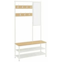 Kleiderständer, Garderobe, Garderobenständer Mit Haken, Spiegel, Sitzbank, 35 X 98 X 180 Cm, Für Eingangsbereich, Schlafzimmer, Wohnzimmer, Industrie-Design, Eichenfarben-Weiß Von SONGMICS HSR415W09 9 Kleiderständer, Garderobe, Garderobenständer Mit Haken, Spiegel, Sitzbank, 35 X 98 X 180 Cm, Für Eingangsbereich, Schlafzimmer, Wohnzimmer, Industrie-Design, Eichenfarben-Weiß Von SONGMICS HSR415W09 -Möbelhaus 95641941 3